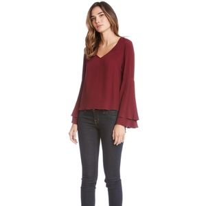 Fifteen Twenty Double Bell Sleeve Top | Wine | XS